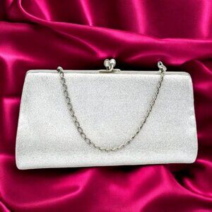 MCM Vintage Silver Metallic Evening Bag Clutch Chain Strap